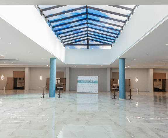 Ilis Congress Center Peloponnese Greece exhibitions area with marble floor and skylight